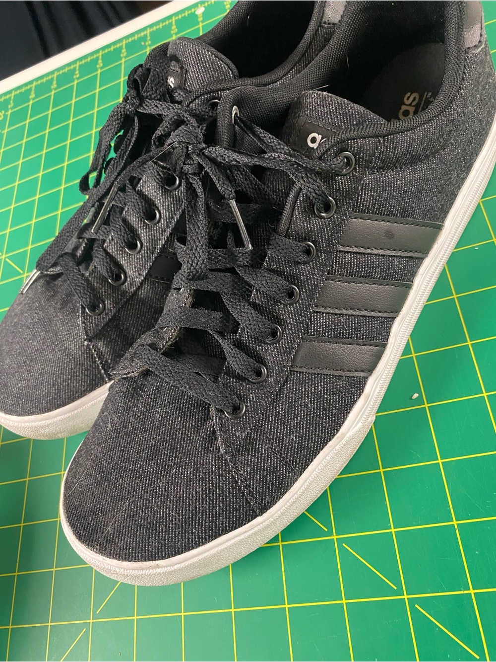 adidas Black Denim Low-Top Sneakers with White Sole - Picture 2 of 8